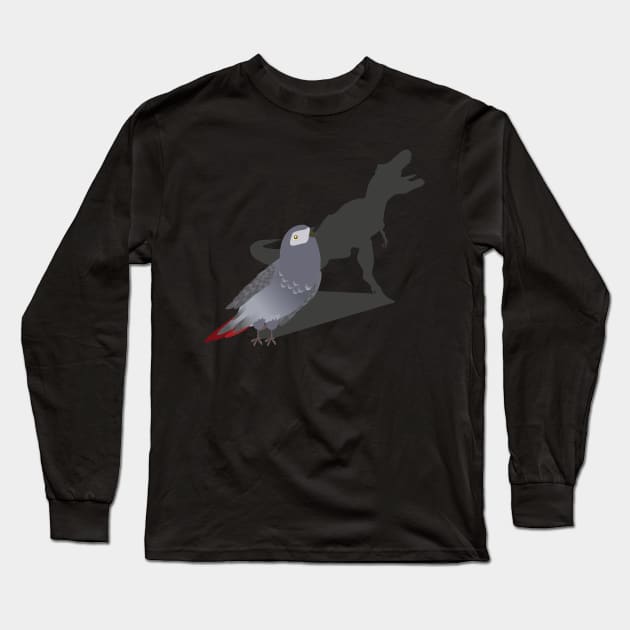 African Grey Parrot T-Rex Dinosaur Shadow and Pet Birds Long Sleeve T-Shirt by Riffize